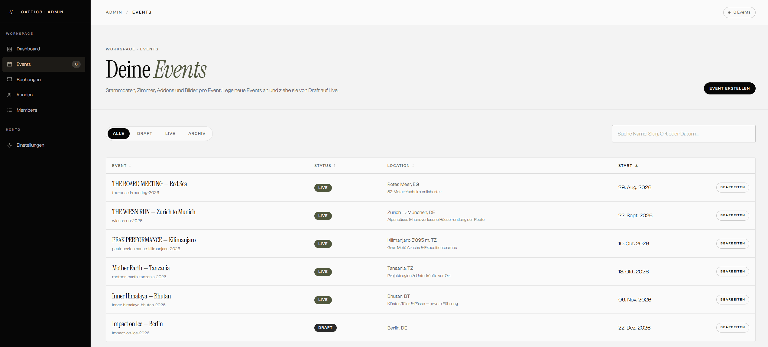 GATE108 Events project screenshot